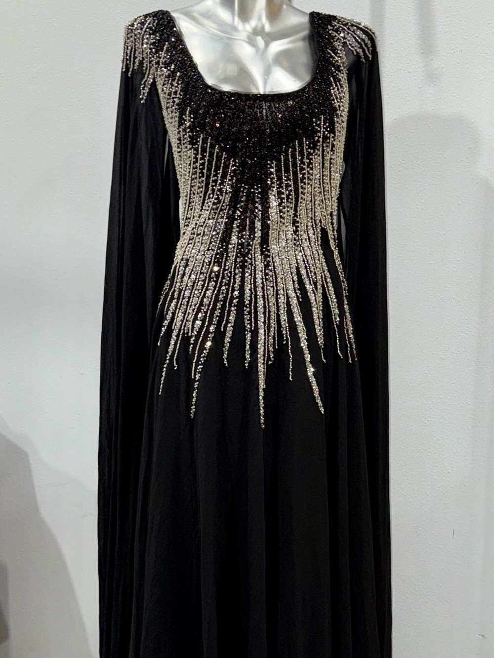 Black Long Sleeve Sequin-Embellished Evening Dress